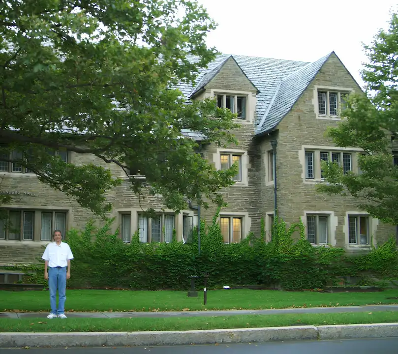 Richard stood outside where he was educated at Founders Hall Cornell